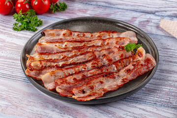 Fried pork bacon for breakfast