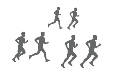Fototapeta premium Group of running men and women side view of vector runner silhouette . Running , jogging 