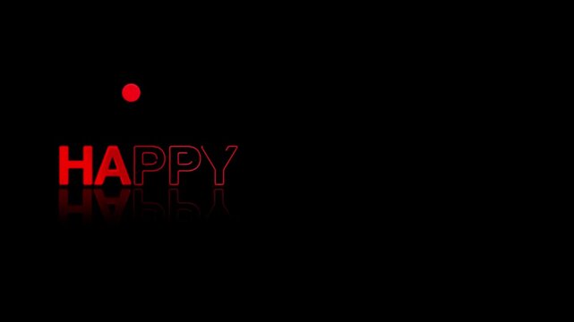 animated jumping or bouncing ball of happy weekend text word lettering typography glow neon reveal, Bright letters jump in the inscription theme video,motion seamless loop red type on black bg   
