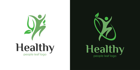 Healthy Lifestyle Logo Design with Abstract Human and Leaf Symbol for Wellness and Eco-Friendly Brand Idenity