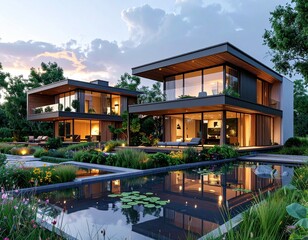 Fototapeta premium A modern home equipped with a rainwater harvesting system