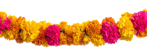 Festive Indian marigold garland flower decoration hanging for Diwali
