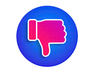 A vibrant, dislike button icon; a round,  blue button with a pink, downward-pointing thumb