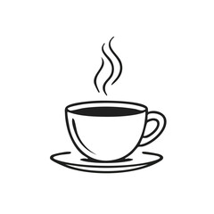 Illustration of a cup of coffee with steam rising from it, on a saucer.