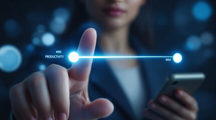 Optimize productivity with technology business woman using slider on smartphone interface for efficiency