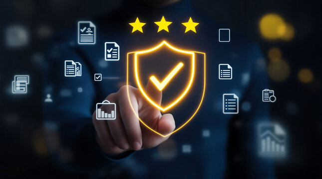 Cybersecurity data protection concept with shield and document icons for business safety online 100%