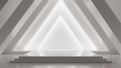 Obraz premium Minimalist geometric interior with illuminated triangular design and steps