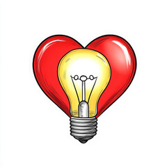 Lightbulb heart love creativity illustration, bright idea concept, hand drawn doodle style