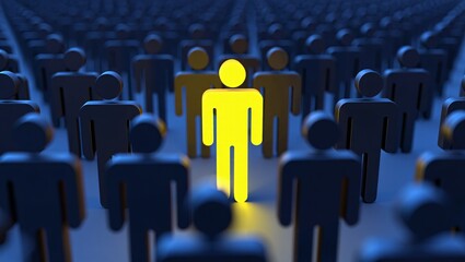 Glowing yellow figure stands out amongst dark silhouettes