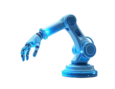 Robotic arm, light-blue, reaching