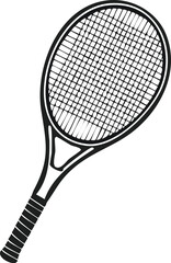 Illustration of a tennis racket with strings and grip.
