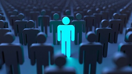 Standing out from the crowd a bright blue figure leads the way