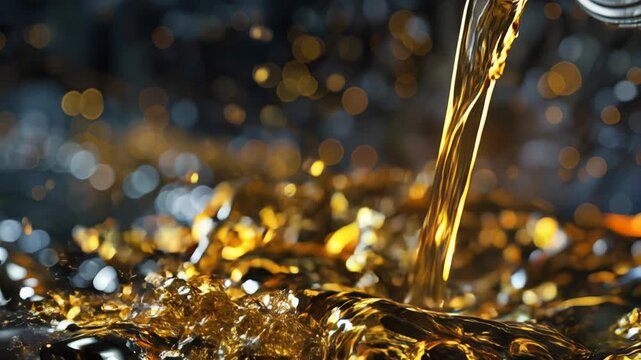 Car motor oil background, pouring liquid fuel bubble,