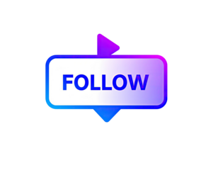 A vibrant,  gradient-filled button; "FOLLOW" in bold, white text