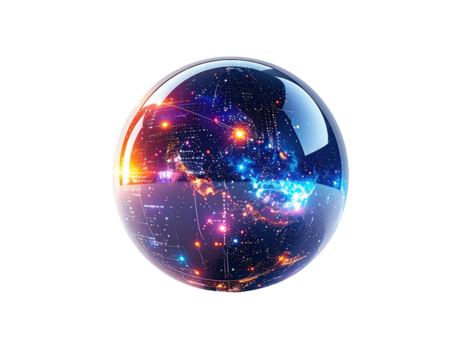 Sphere of glowing data inside a transparent orb