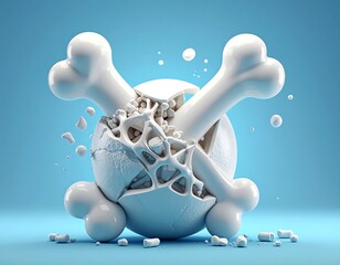 Abstract 3D model of white bones shattering a sphere
