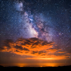Fototapeta premium Milky Way Galaxy Over Clouds - A Night Sky Spectacle.
