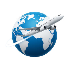 "Airplane Flying Around Globe Travel Concept PNG"