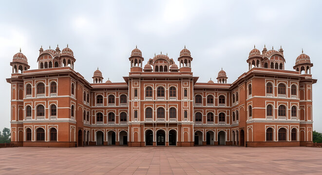 Red sandstone palace architecture in India ornate building design