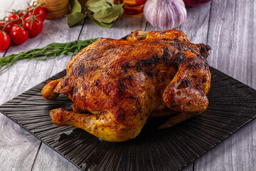 Hot tasty grilled whole chicken