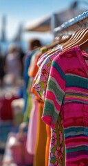 Colorful clothes on hangers at a market