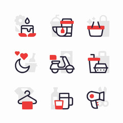 Vibrant icons symbolizing delivery, shopping, and lifestyle services for modern businesses.