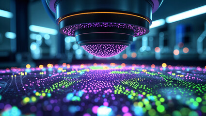 High tech microscope scanning colorful food particles