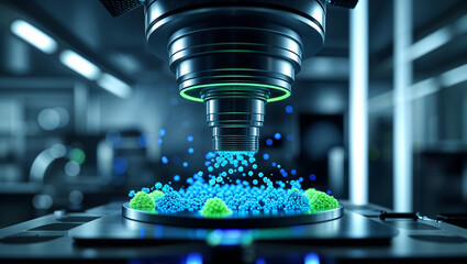 High tech microscope scanning colorful food particles