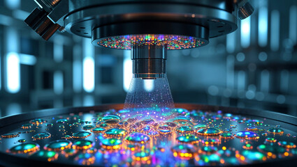 High tech microscope scanning colorful food particles
