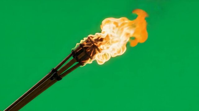 Burning torch isolated on green screen