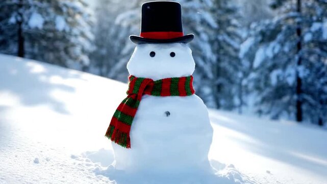A snowperson building itself, adding its own hat and scarf