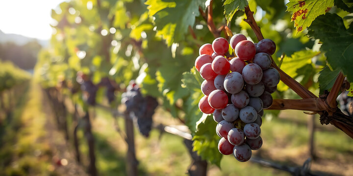 Ripe Red Grapes on Vine