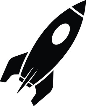 Simple black silhouette of a rocket ship launching upward icon
