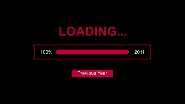 Previous old year 2011 with loading bar system animation on black background. Coming and year change concept. flowing textures, symbolizing the upcoming year and new beginnings in a red visual style
