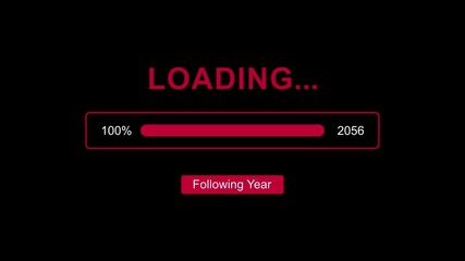 Following new year 2056 with loading bar system animation on black background. Coming and year change concept. flowing textures, symbolizing the upcoming year and new beginnings in a red visual style