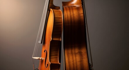Close-up of wooden violin and cello side by side — classical music instruments and harmony