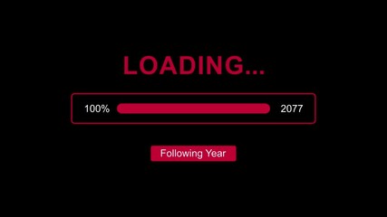 Following new year 2077 with loading bar system animation on black background. Coming and year change concept. flowing textures, symbolizing the upcoming year and new beginnings in a red visual style
