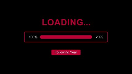 Following new year 2099 with loading bar system animation on black background. Coming and year change concept. flowing textures, symbolizing the upcoming year and new beginnings in a red visual style