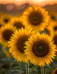 Naklejka premium Sunflowers at sunset (1)