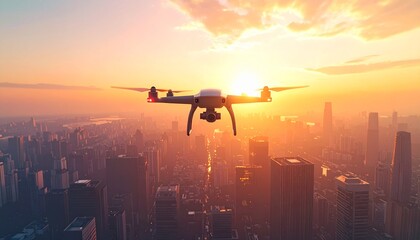 Aerial photography using the latest drones flying over the city