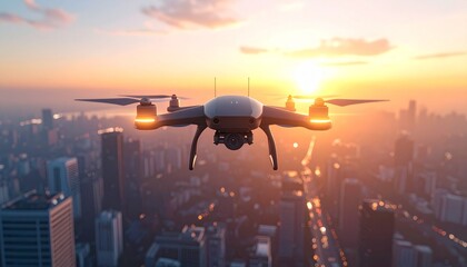 Aerial photography using the latest drones flying over the city