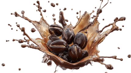 Coffee beans flying isolated on isolated png background. Generative AI.