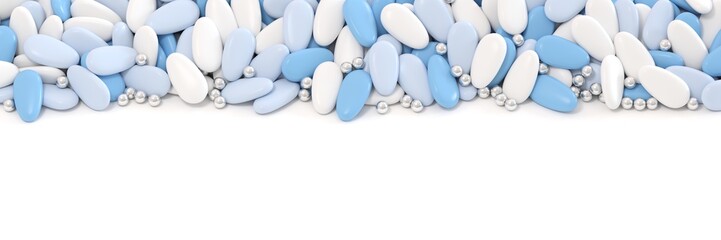 frise composée de dragées pour un baptême ou un mariage - illustration 3D