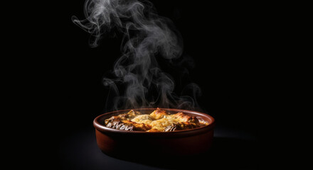Sogan dolma traditional Turkish dish steaming hot on black background
