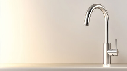Sleek stainless steel kitchen faucet modern minimalist design clean countertop soft lighting