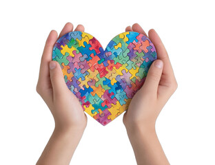 hands holding a puzzle in the shape of a heart