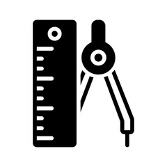 Vector solid black icon for Ruler compass