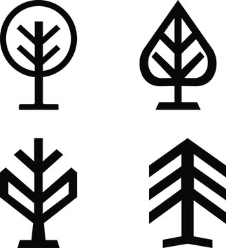 Tree Icon Set &ndash; Minimalist Tree Silhouette Vector Illustration