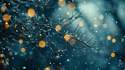 Abstract Winter Fairy Tale Background with Magical Bokeh Lights