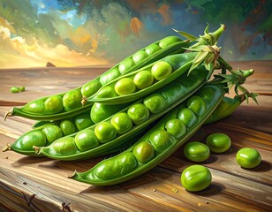 Vibrant Green Peas on Rustic Wooden Surface